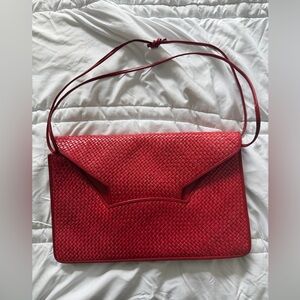 80's Vintage Red SUSAN GAIL Italian Woven Leather Clutch/Shoulder Bag